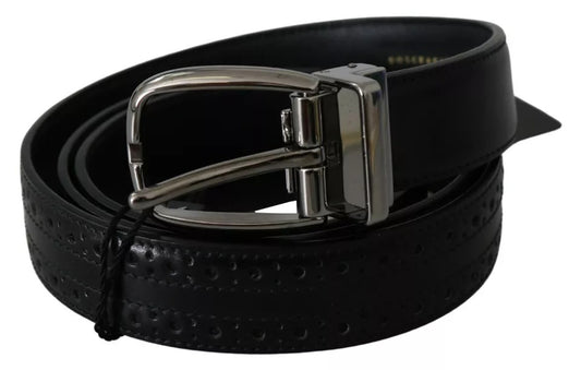 Dolce &amp; Gabbana Black Leather Silver Metal Buckle Classic Belt