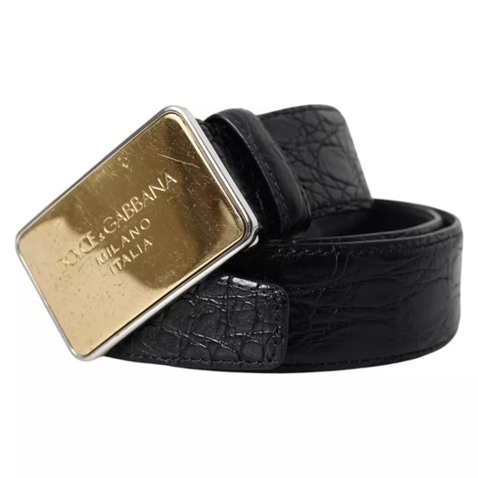 Dolce &amp; Gabbana Black exotic leather belt with gold metal buckle