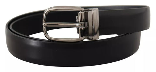 Dolce &amp; Gabbana Black classic leather belt with chrome-plated metal buckle