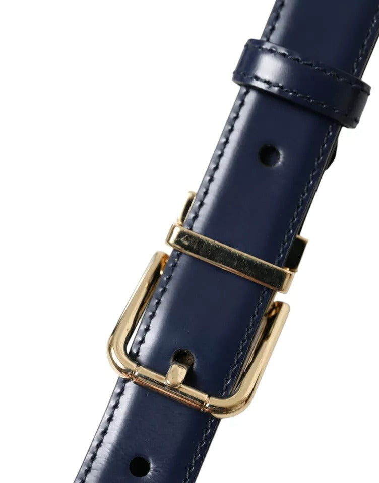 Dolce & Gabbana Blau Leder Gold Metallschnalle Männer Gürtel