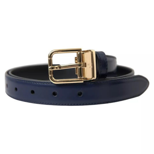 Dolce & Gabbana Blau Leder Gold Metallschnalle Männer Gürtel