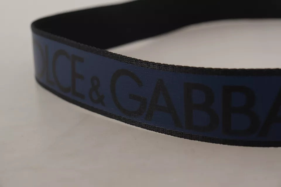 Dolce & Gabbana Blau Schwarz Logo Druck Silber Schnalle Gürtel