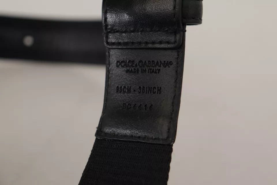 Dolce & Gabbana Blau Schwarz Logo Druck Silber Schnalle Gürtel