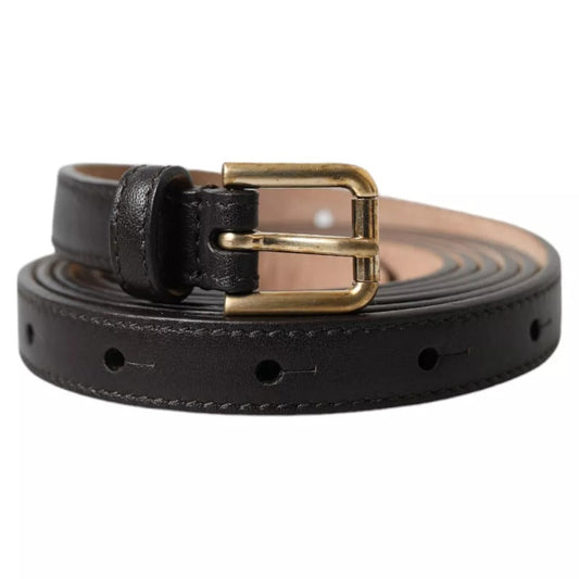 Dolce &amp; Gabbana Dark Brown Leather Belt with Gold Metal Buckle for Women