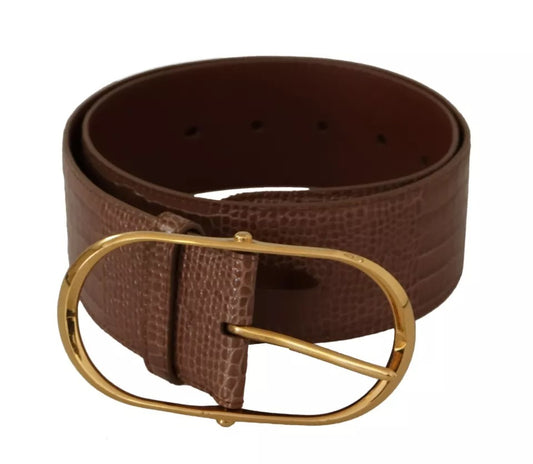 Dolce &amp; Gabbana Brown wide leather waist belt with oval metal buckle