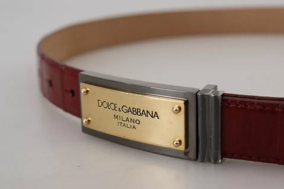 Dolce & Gabbana Brauner Ledergürtel mit goldgravierter Metallschnalle