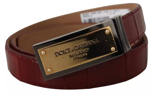 Dolce &amp; Gabbana Brown leather belt with gold engraved metal buckle