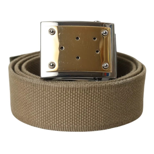 Dolce &amp; Gabbana Brown Canvas Belt with Square Metal Buckle for Men