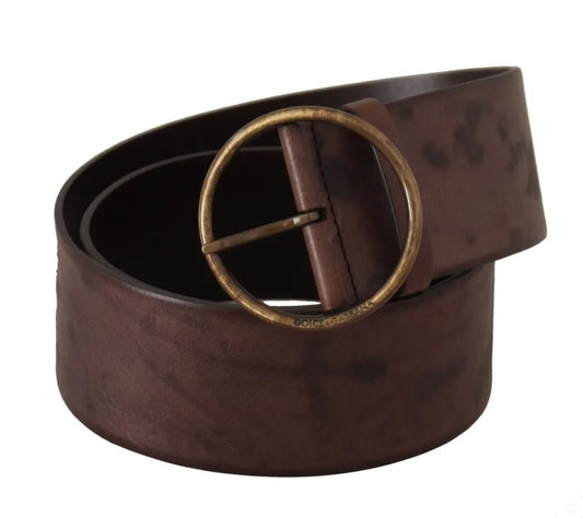 Dolce &amp; Gabbana Dark brown wide calf leather logo belt with round buckle