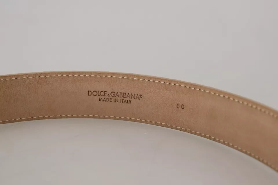 Dolce & Gabbana Beige Leder Kristallschnalle Frauen Gürtel