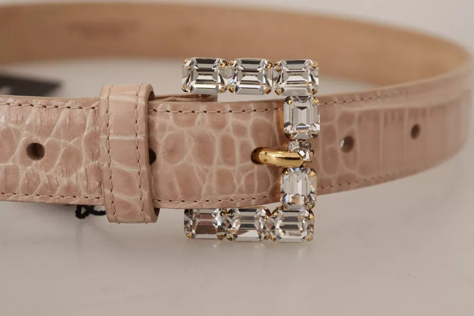 Dolce &amp; Gabbana Beige Leather Crystal Buckle Women Belt