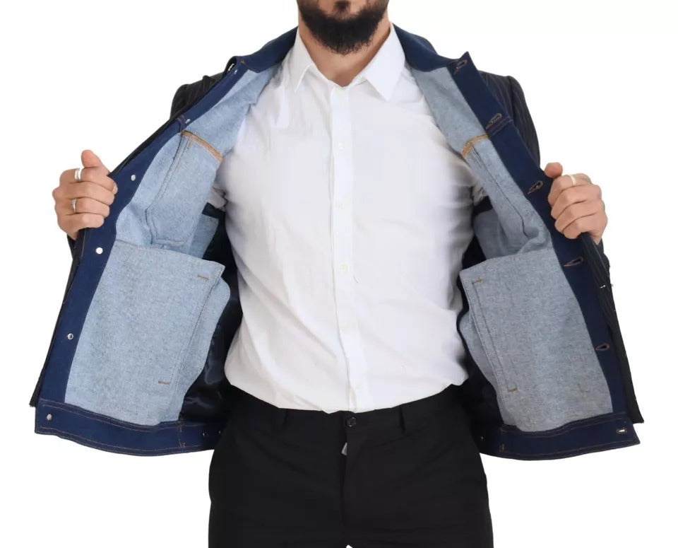 Dolce & Gabbana Blau gestreifter, doppelreihiger Blazer aus Denim