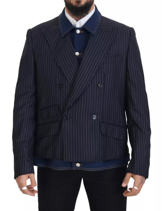 Dolce &amp; Gabbana blue striped denim double-breasted blazer