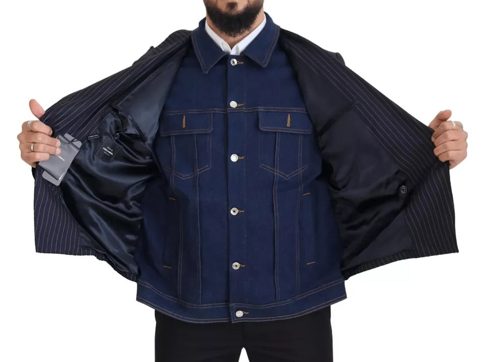 Dolce & Gabbana Blau gestreifter, doppelreihiger Blazer aus Denim