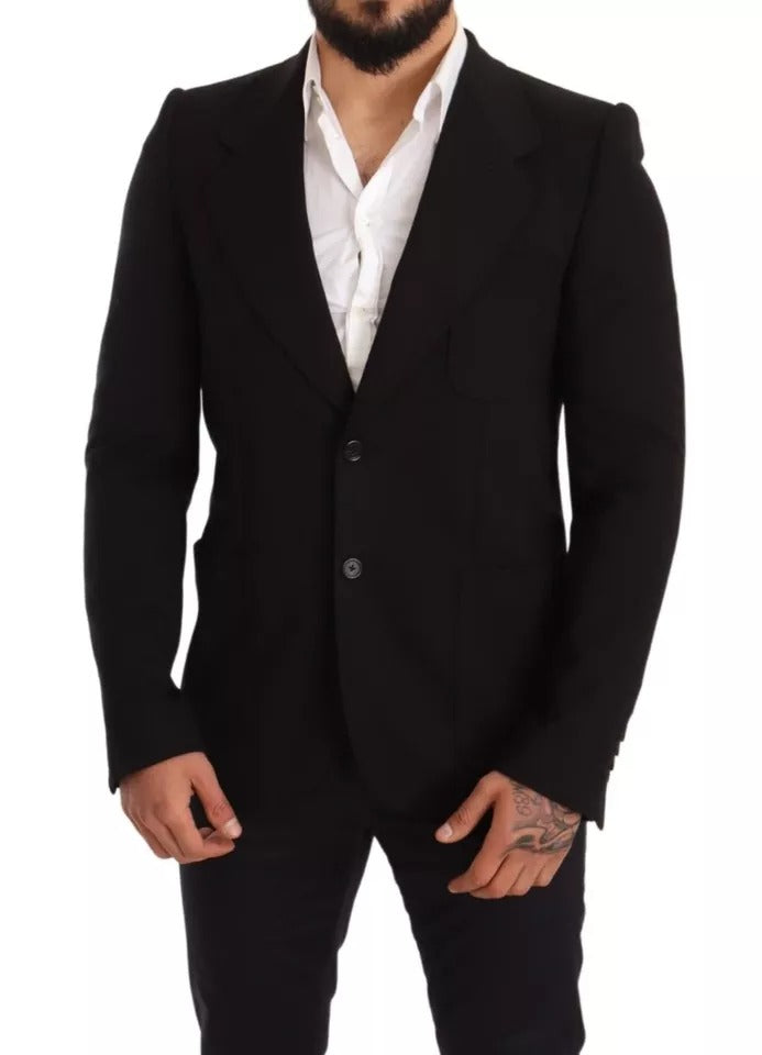 Dolce & Gabbana Schwarzer Wollmantel Slim Fit Jacke Blazer