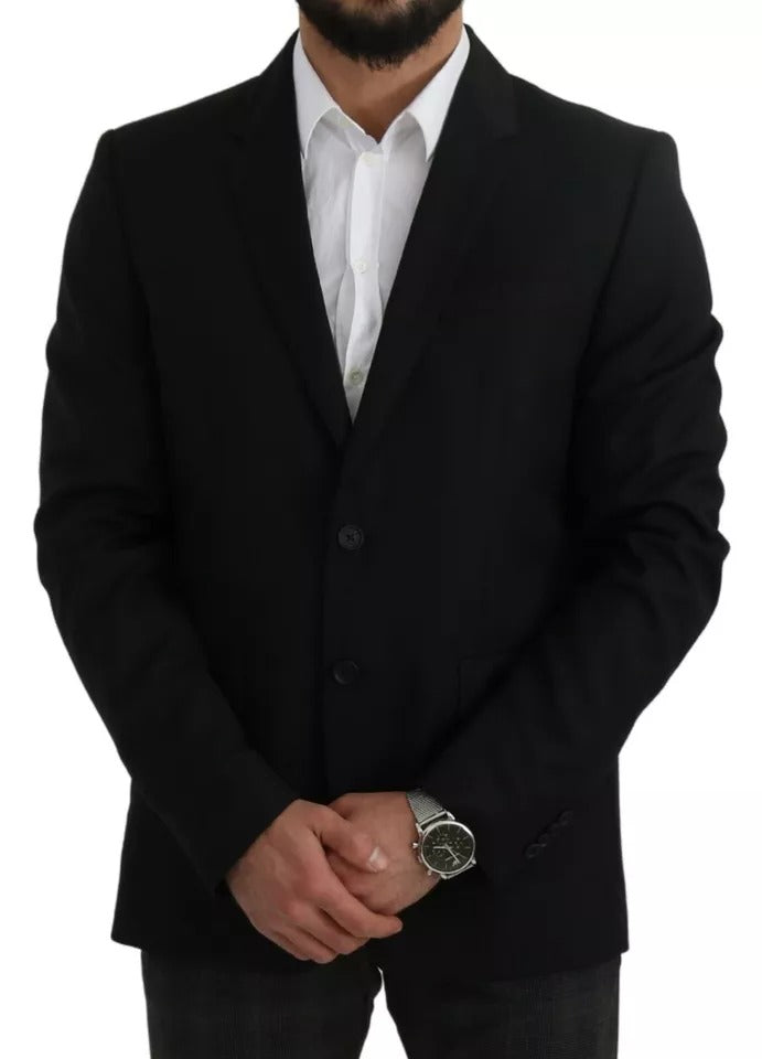 Dolce &amp; Gabbana Black Wool Slim Fit Notch Lapel Blazer