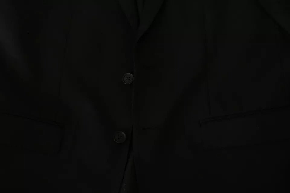 Dolce &amp; Gabbana Black Wool Slim Fit Notch Lapel Blazer