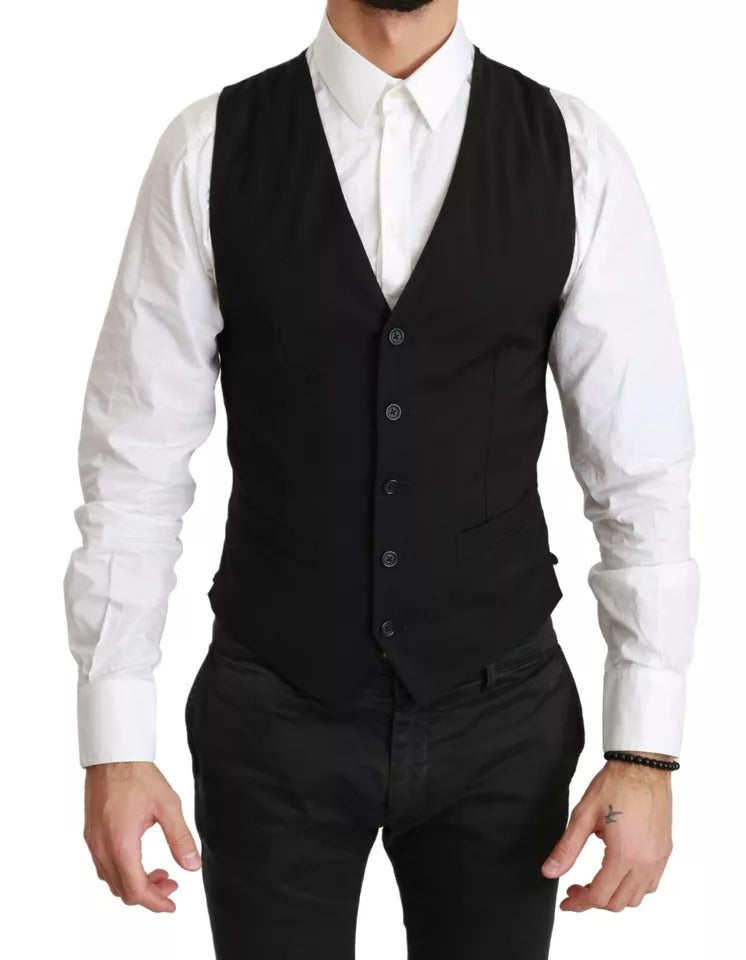 Dolce & Gabbana Schwarz Solid STAFF Slim Fit Weste Weste