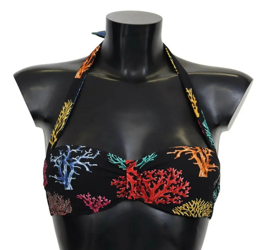 Dolce & Gabbana Schwarzer Korallen Print Badeanzug Beachwear Bikini Top