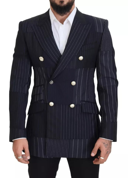 Dolce &amp; Gabbana Blue Wool Patchwork Double Breasted Blazer