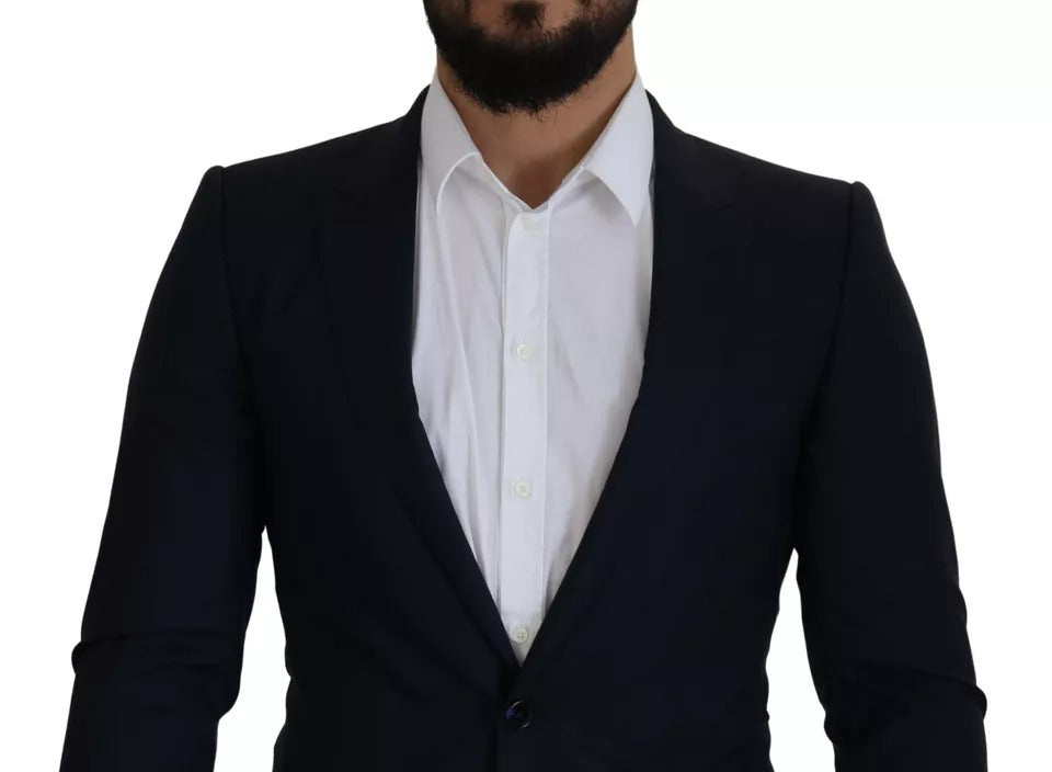 Dolce & Gabbana Blauer Wollmantel einreihig Männer Blazer