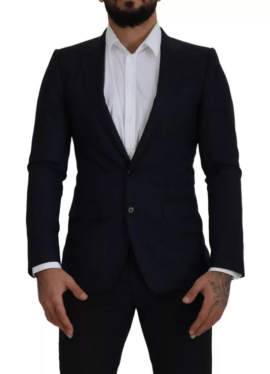 Dolce &amp; Gabbana Blue Wool Coat Single Breasted Men Blazer