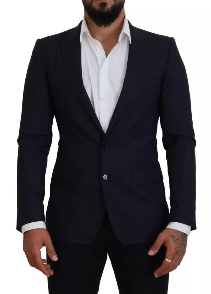 Dolce & Gabbana Blauer Wollmantel Slim Fit Formaler Mantel Männer Blazer