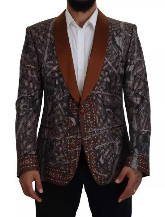 Dolce &amp; Gabbana Bronze Monkey Print Silk Slim Jacket Blazer