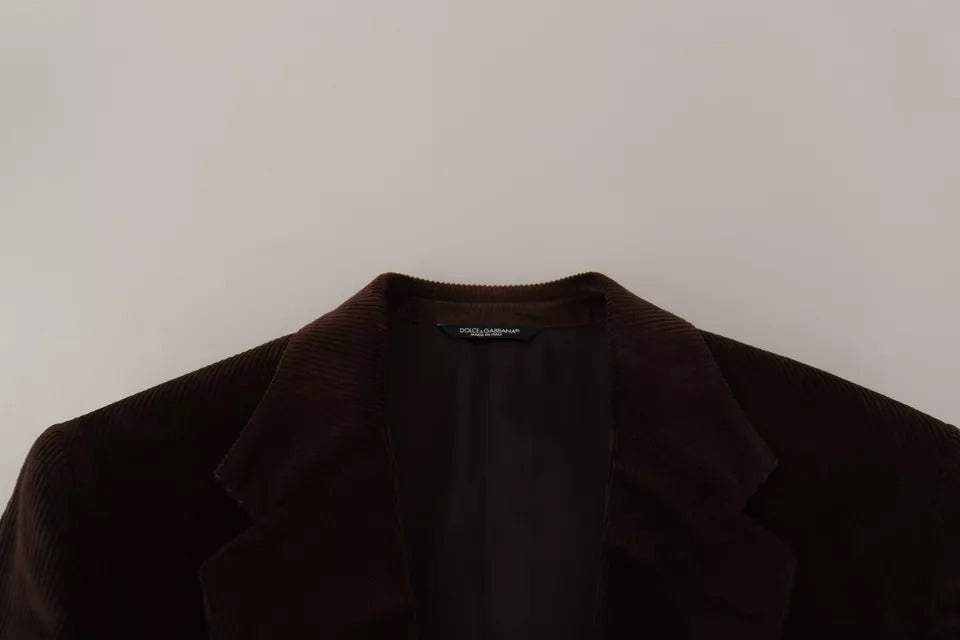Dolce &amp; Gabbana Brown Corduroy Coat DG Logo Blazer