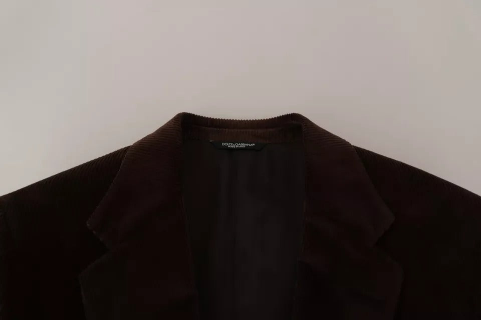 Dolce &amp; Gabbana Brown Corduroy Coat DG Logo Blazer
