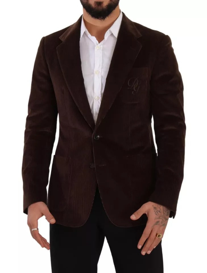 Dolce &amp; Gabbana Brown Corduroy Coat DG Logo Blazer
