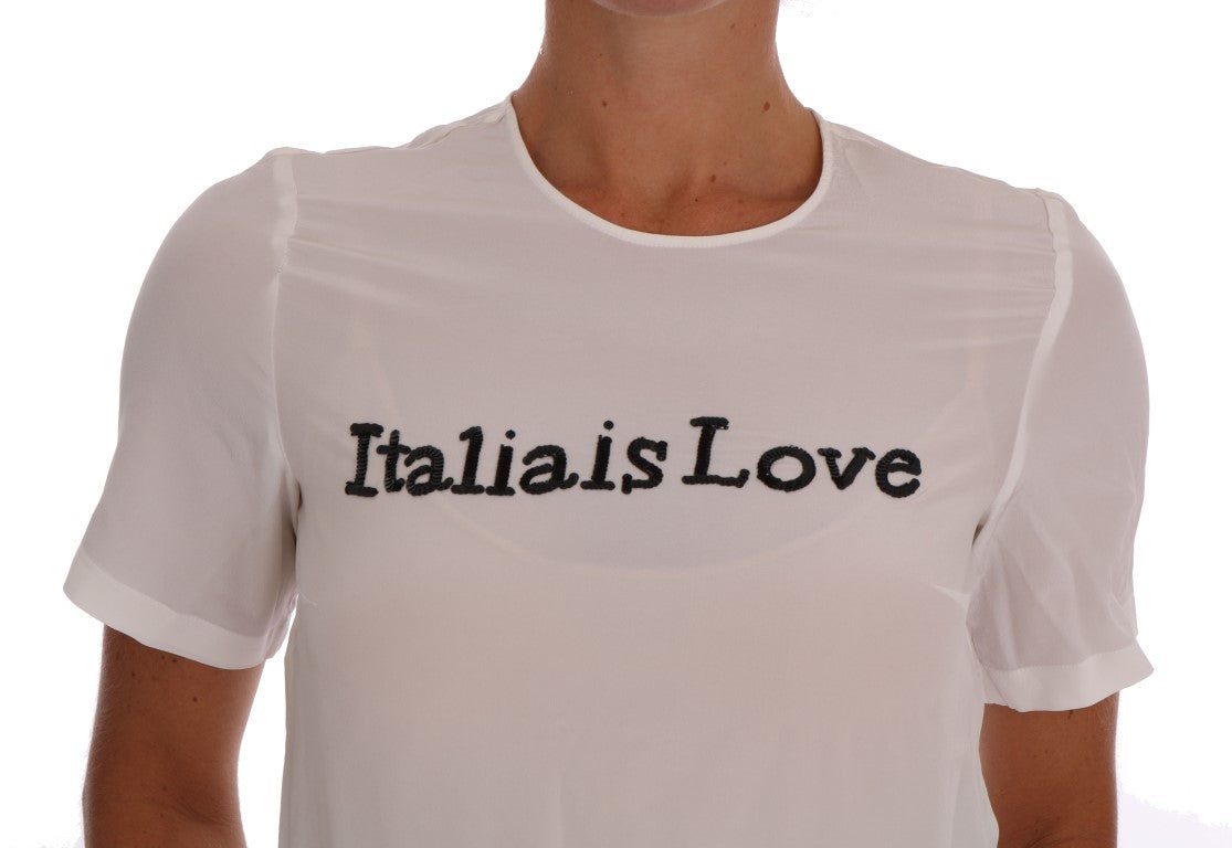 Dolce &amp; Gabbana White Silk Sequin Blouse 'Italia Is Love'