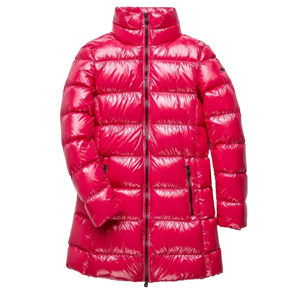 Refrigiwear Fuchsia schimmernde lange Daunenjacke