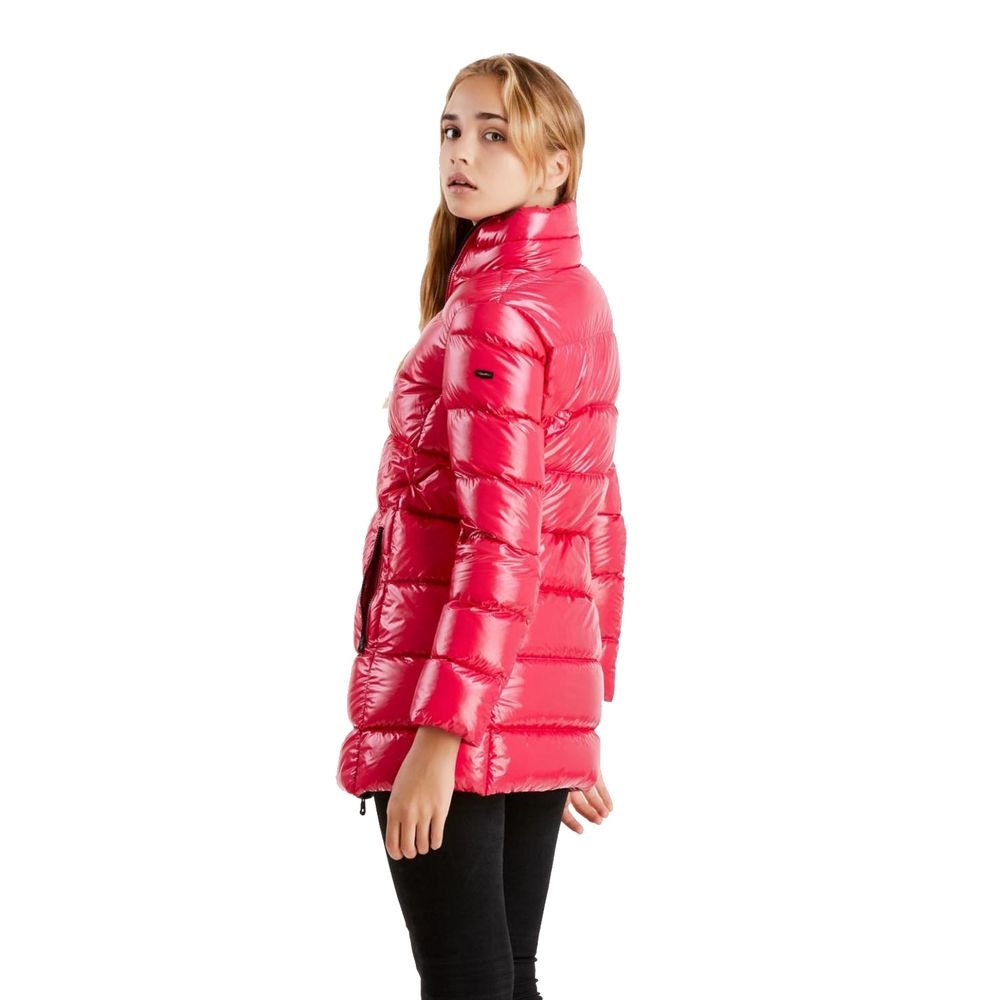 Refrigiwear Fuchsia schimmernde lange Daunenjacke