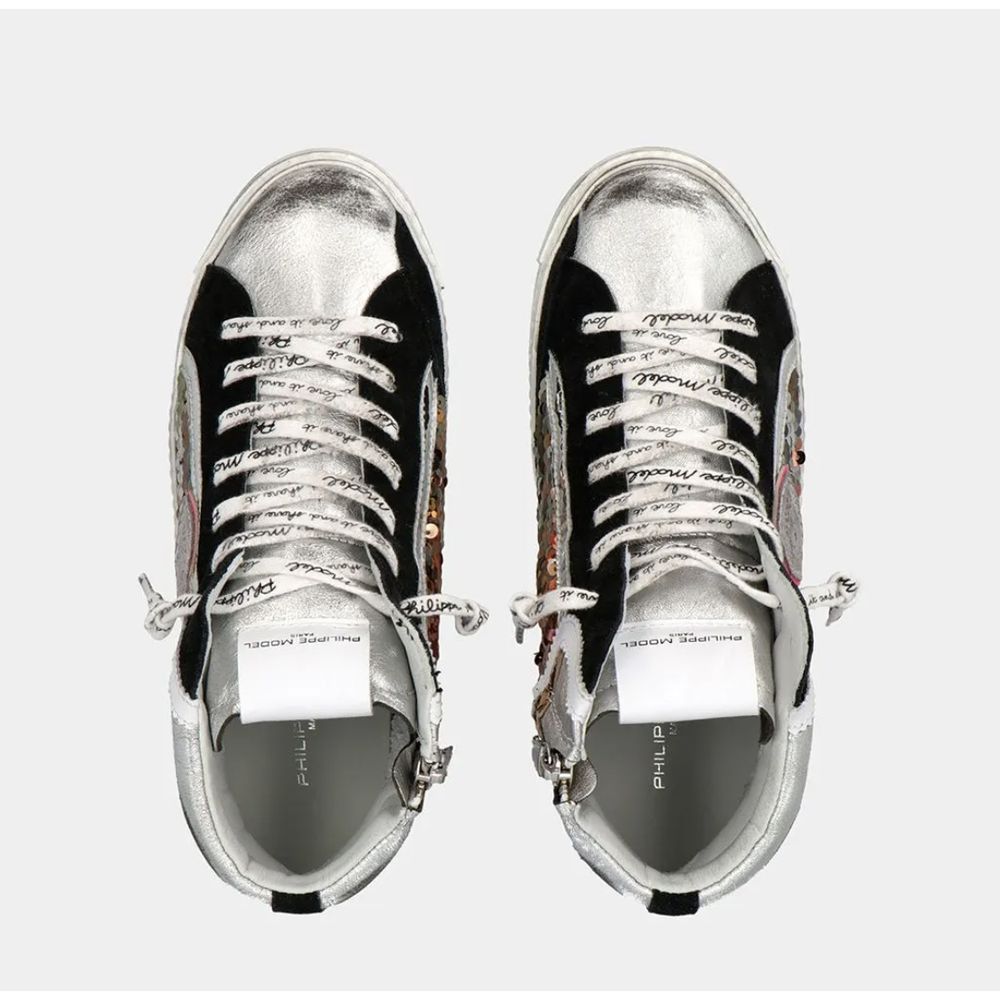 Philippe Model Elegant grey leather sneakers with sequin details