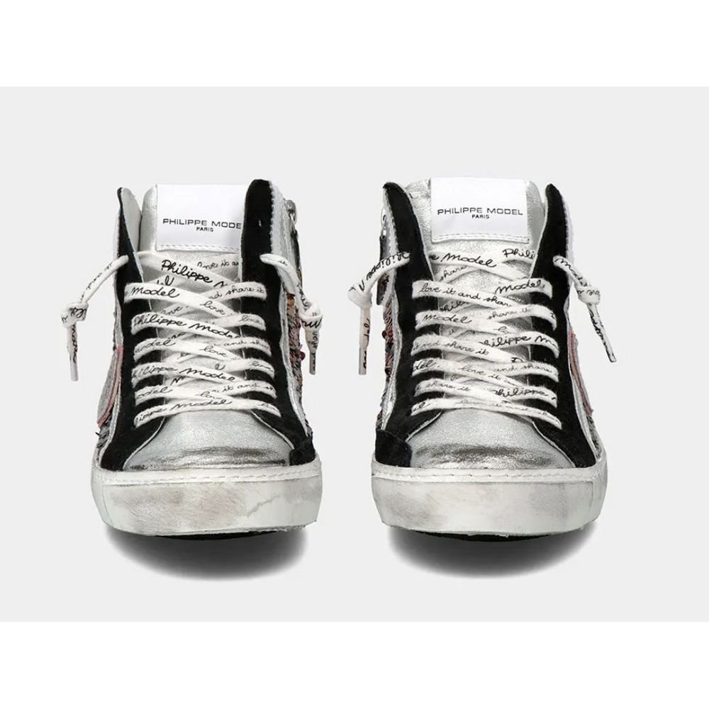 Philippe Model Elegant grey leather sneakers with sequin details