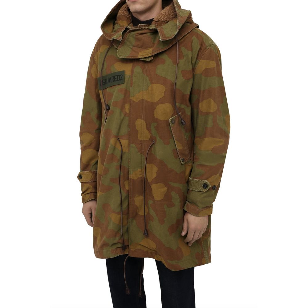 Dsquared² Camouflage Hooded Parka with Leather Accents