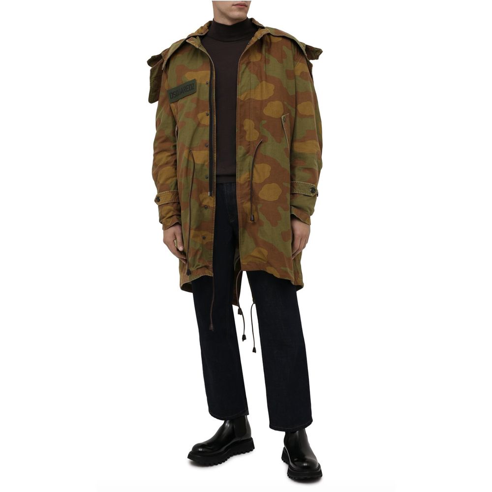 Dsquared² Camouflage Hooded Parka with Leather Accents