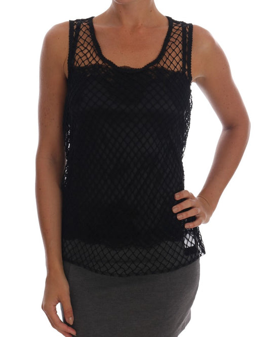 Dolce &amp; Gabbana Elegant black sleeveless lace cami blouse