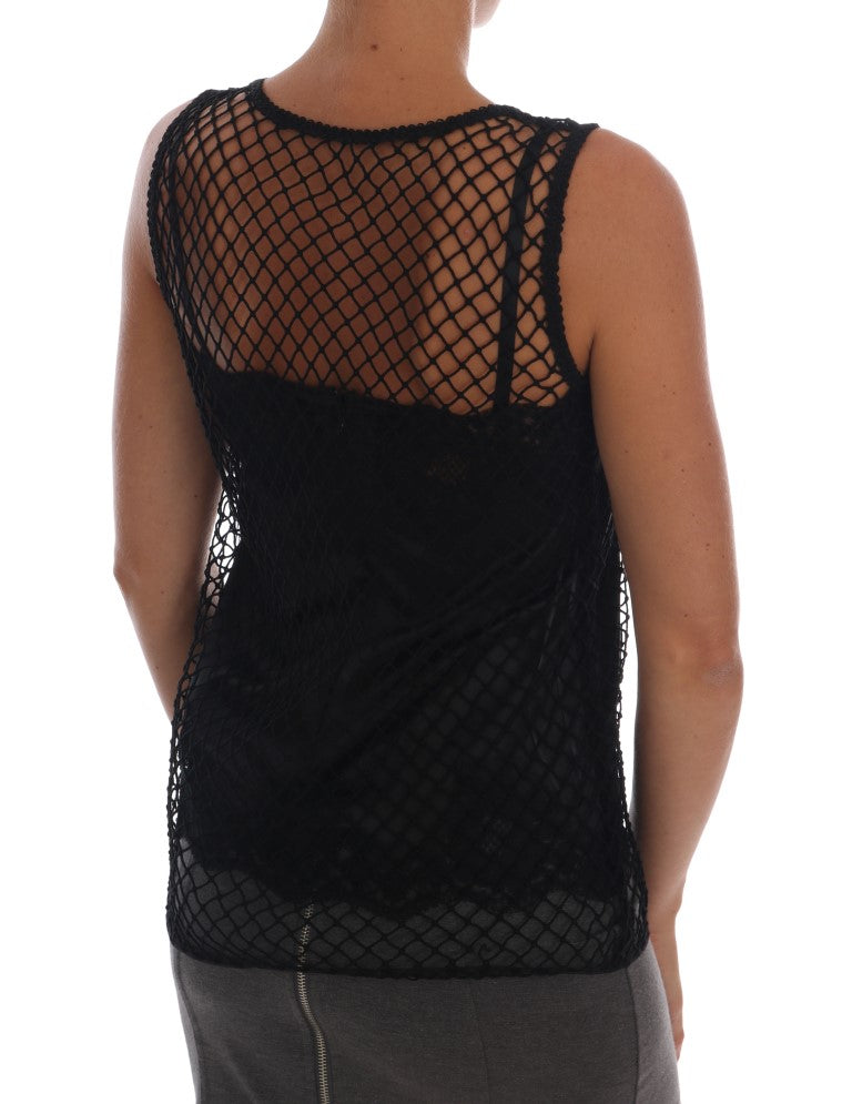 Dolce &amp; Gabbana Elegant black sleeveless lace cami blouse