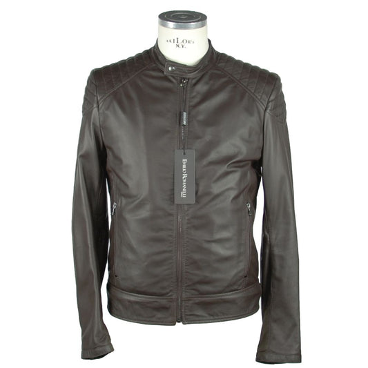 Emilio Romanelli Elegant Leather Jacket with Zipper in Brown