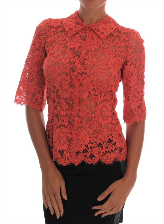 Dolce & Gabbana Elegante Orange Floral Spitze Kristall Strickjacke Bluse