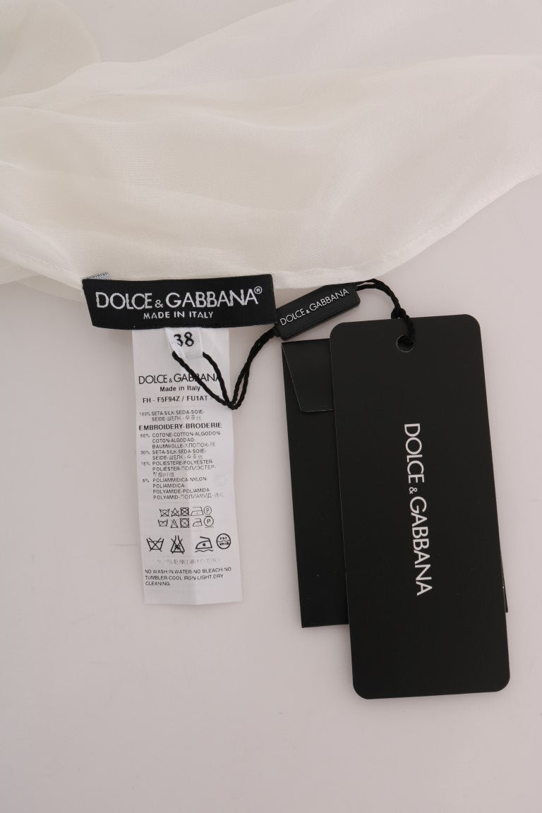 Dolce &amp; Gabbana Elegant White Silk Blouse with Daisy