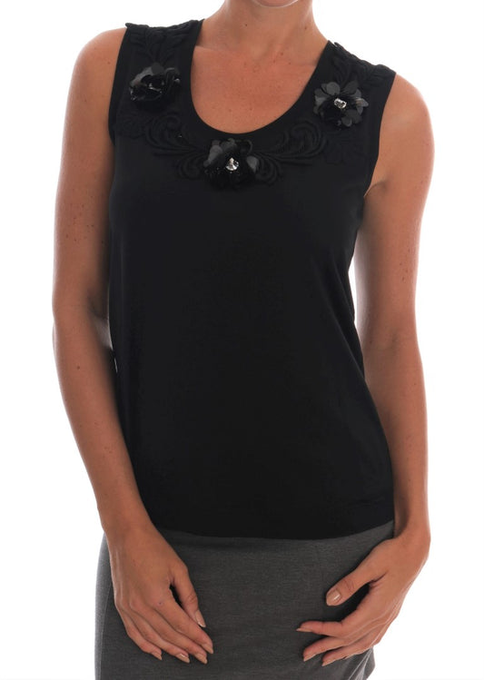 Dolce & Gabbana Schwarze florale Cami-Bluse mit Pailletten