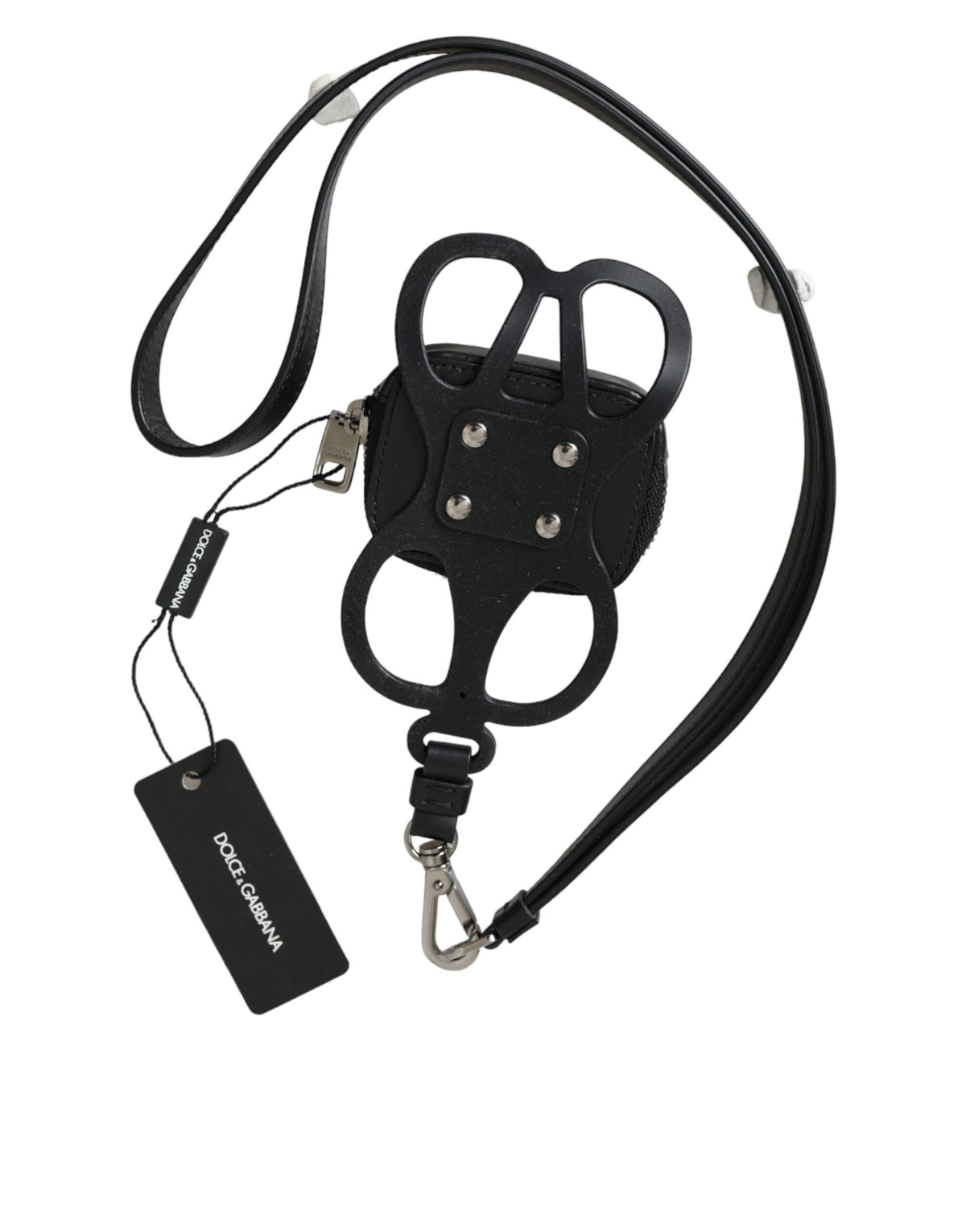 Dolce &amp; Gabbana Black Calfskin DG Logo Coin Purse Lanyard Wallet