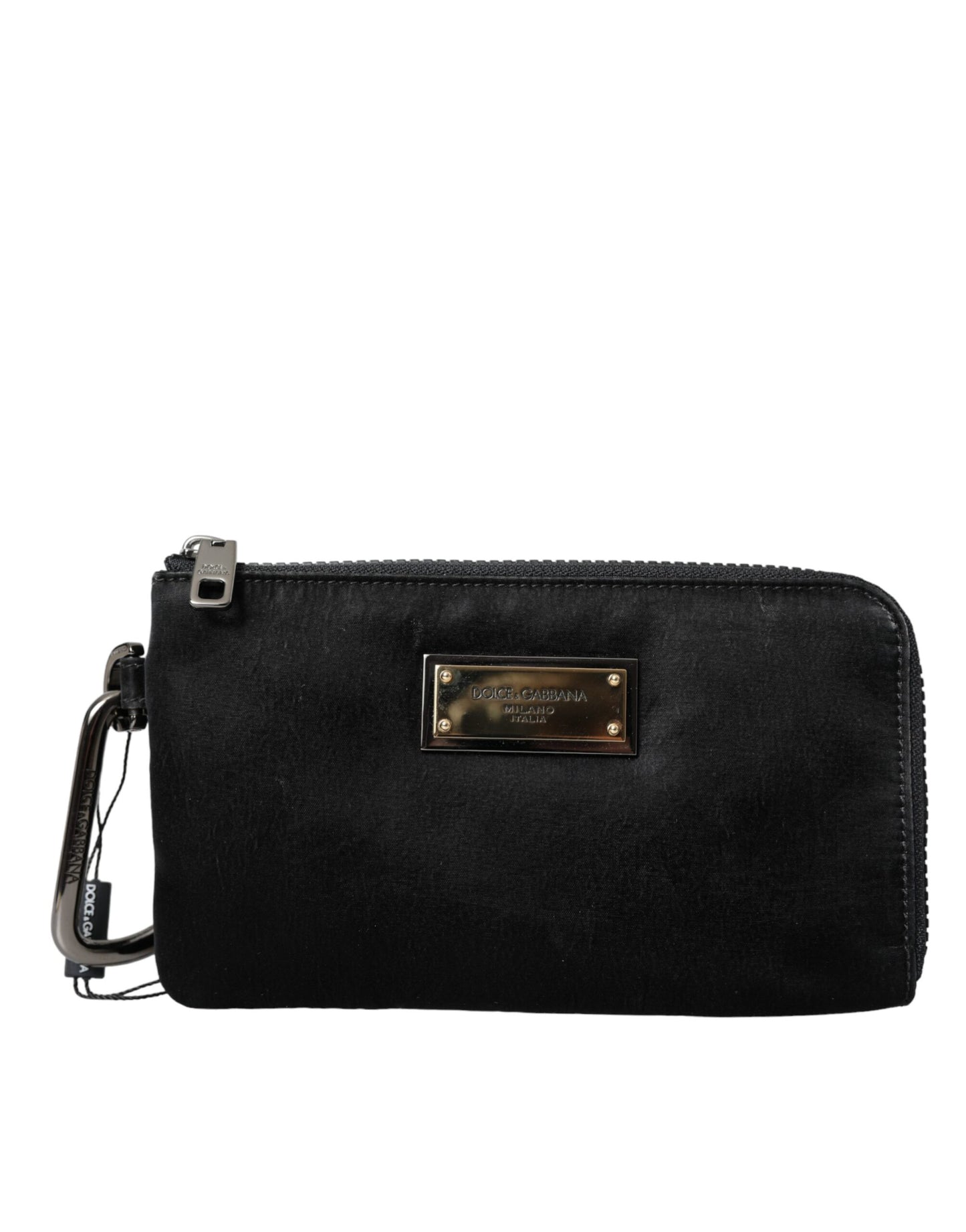 Dolce & Gabbana Schwarzes Nylon Logo Plaque Schlüsselanhänger Tasche Clutch