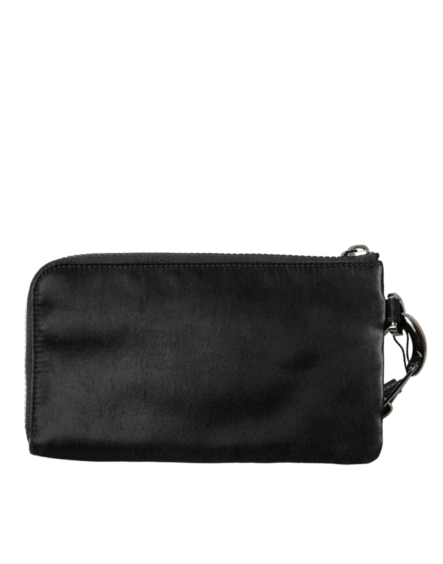 Dolce & Gabbana Schwarzes Nylon Logo Plaque Schlüsselanhänger Tasche Clutch