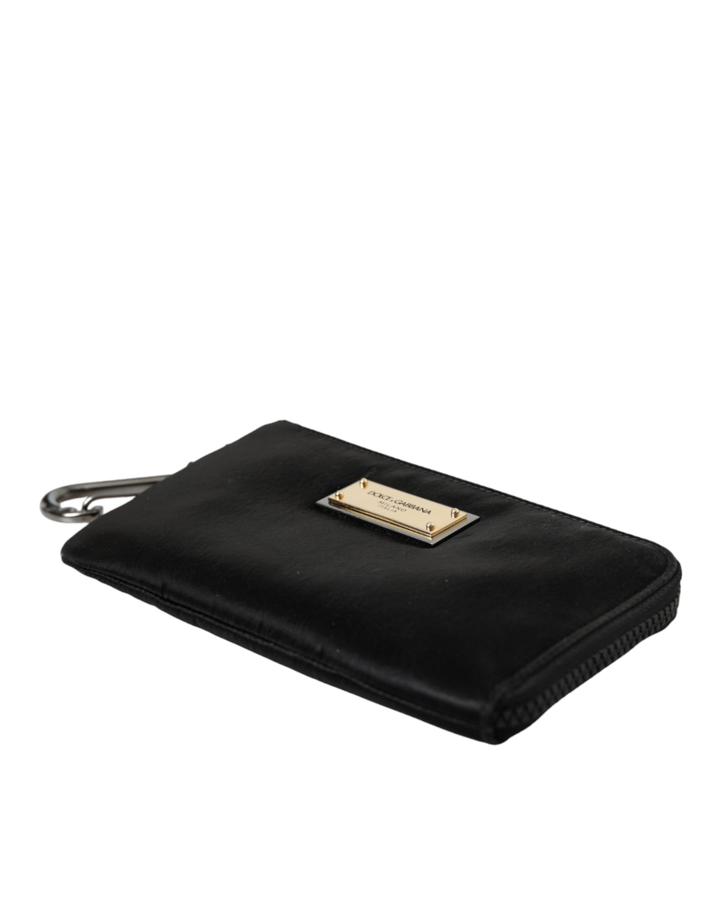 Dolce & Gabbana Schwarzes Nylon Logo Plaque Schlüsselanhänger Tasche Clutch