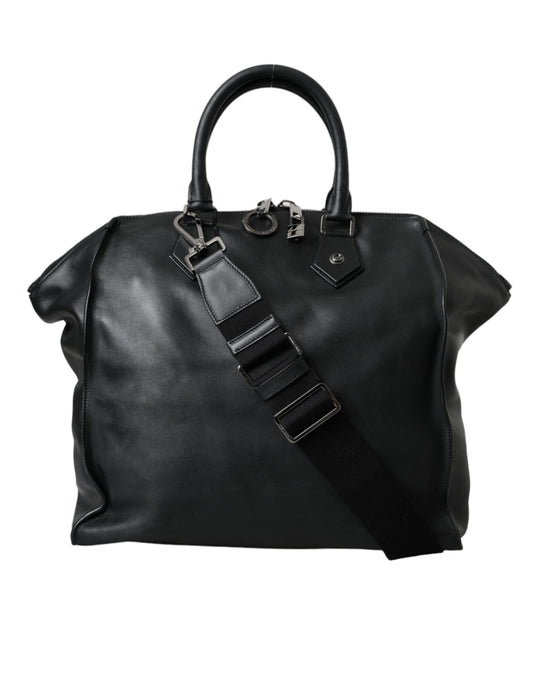 Dolce & Gabbana Schwarze Shopper-Tasche aus gewaschenem Kalbsleder im Biker-Stil