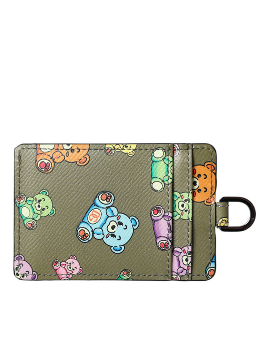 Dolce &amp; Gabbana Army Green Teddy Bear Leather Ladies Card Holder Wallet